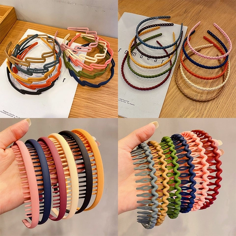 Matte Plastic Anti-Slip Headbands Wave Braided Chain Design Hair Bands For Women And Girls Morandi Solid Colors