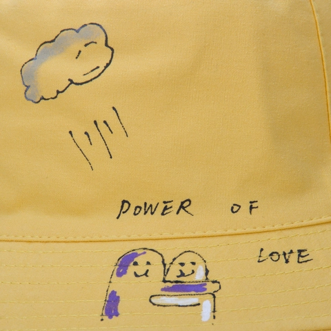 Baumwolle Fischerhut Handgezeichnetes Graffiti Power Of Love Buchstabendruck Cartoon Sonnenschutz Wendbar Für Damen Kinder