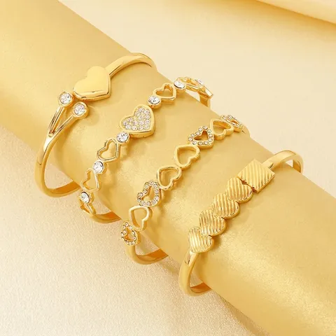 Bracciale Rigido A Cuore Acciaio Inossidabile Placcato Oro Con Strass Intarsiati Gioielli Di Moda Di Lusso Per Donna