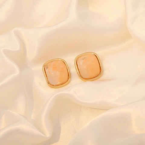 Pendientes De Botón Cuadrados Retro Franceses Acero Inoxidable Resina Colorida Textura Mármol Joyas Geométricas Mujeres