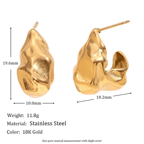 Pendientes De Gancho Martillados Irregulares Bañados En Oro 18K Acero Inoxidable Textura Fundida Joyería Minimalista Para Mujeres