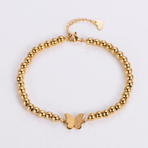 Bracciale Con Ciondolo A Farfalla Perle Acciaio Inossidabile 304 Finitura Opaca Gioielli Minimalisti Regolabile Cuore