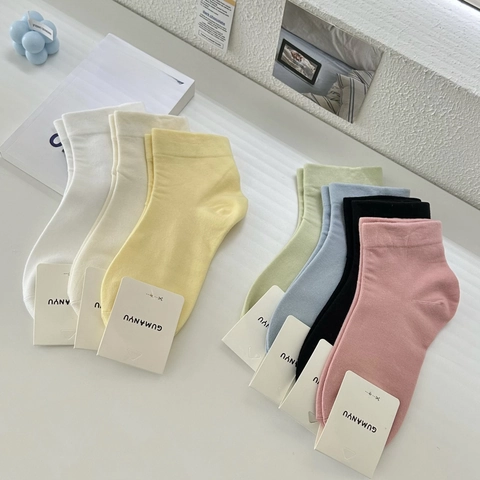 Chaussettes Courtes En Coton Pour Femmes Couleur Unie Mince Respirant Absorbant Style Japonais Décontracté Doux