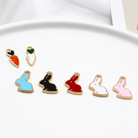 Bunny Rabbit And Carrot Alloy Enamel Charms For DIY Jewelry Making Pendants Gold Plated Cartoon Cute Accessories