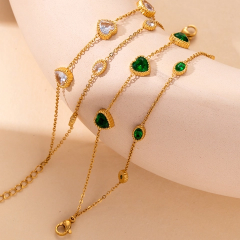 Double Layer Stainless Steel Bracelet For Women Vintage Gold Plated Rhinestone Heart Star Artificial Pearl Jewelry