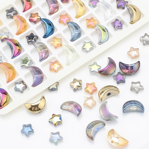 Cuentas De Vidrio Estrella Luna Irisado AB Galvanizado Colorido DIY Accesorios Para Hacer Joyas Pulsera Collar