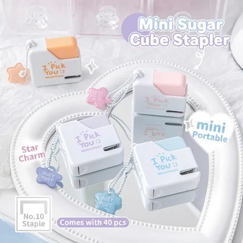 Mini Grapadora Portátil Diseño Cubo De Azúcar Color Macarrón Plástico Metal Oficina Escuela Con Colgante De Estrella