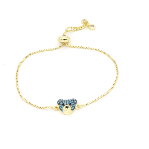 Cute Bear Head Adjustable Bolo Bracelet Copper 18K Gold Plated Colorful Cubic Zirconia Micro Pave Trendy Jewelry Women