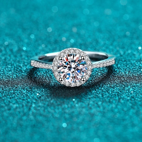 Bague Moissanite en Argent Sterling S925 pour Femme Halo Taille Ronde Zirconia Fiançailles Mariage Bijoux Élégants