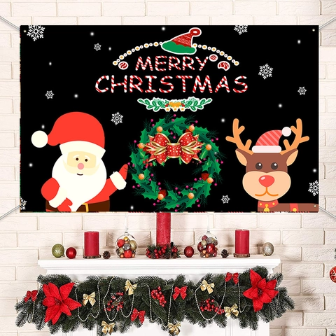 Striscione Natalizio Sfondo In Poliestere 100D Schiaccianoci Babbo Natale Renna Decorazione Festa Interno Esterno