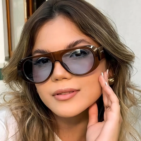 Occhiali Da Sole Ovali Retrò Protezione UV400 Montatura PC Lente AC Moda Esterna Parasole Per Uomo Donna
