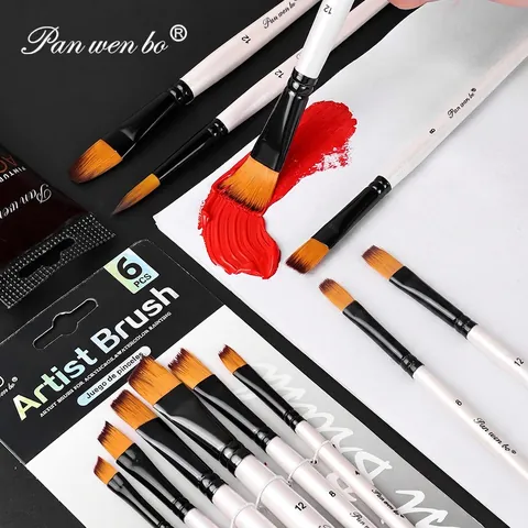 Artist Paint Brush Professional Nylon Hair Birch Wood Handle For Acrylic Oil Watercolor Gouache Drawing Multi Shape Painting