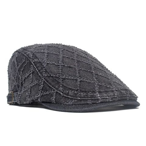 Vintage Gewassen Denim Baret Platte Pet Katoen Verstelbaar Ruitjesstiksels Britse Stijl Mannen Vrouwen