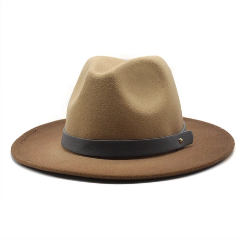 Wide Flat Brim Fedora Hat Two Tone Gradient Jazz Hat Cotton Polyester Blend Decorative Band Metal Rivet For Women Men