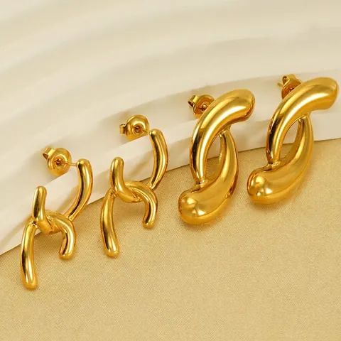 Pendientes De Aro Geométricos Para Mujer Diseño Irregular De Metal Líquido Acero Inoxidable Chapado En Oro De 18 Quilates Pulido