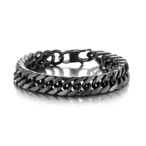 Bracciale A Catena Cubana Sfaccettato Lucido In Acciaio Inossidabile Uomo Gioielli Hip Hop Punk Streetwear Nero