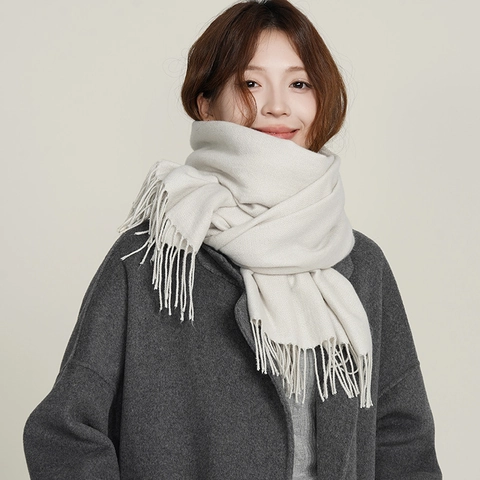 Women Winter Scarf Imitation Cashmere Thick Warm Shawl Wrap Solid Color Tassel Fashion Commuter Outdoor Soft Elegant