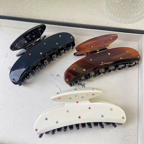 Acetate Hair Claw Clip With Colorful Rhinestones Elegant Korean Style Shark Clip Fashion Hair Accessory For Women