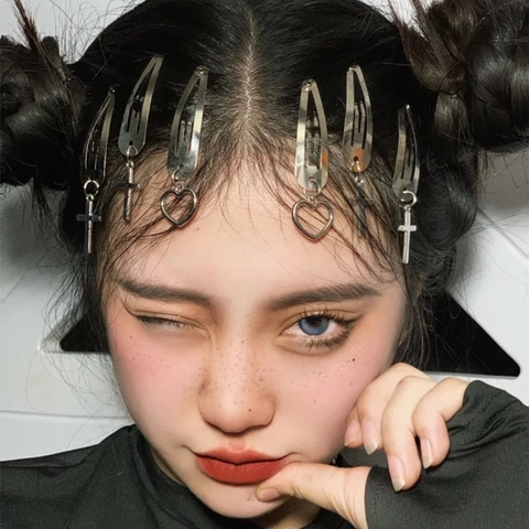 Mollette Per Capelli Snap In Metallo Con Pendenti Cuore Stella Croce Tono Argento Oro BB Clips Y2K Accessori Punk Per Donne Ragazze