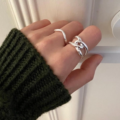 Anello In Argento Sterling 925 Design A Maglie Di Catena Intrecciate Apertura Regolabile Gioielli Moderni Minimalisti