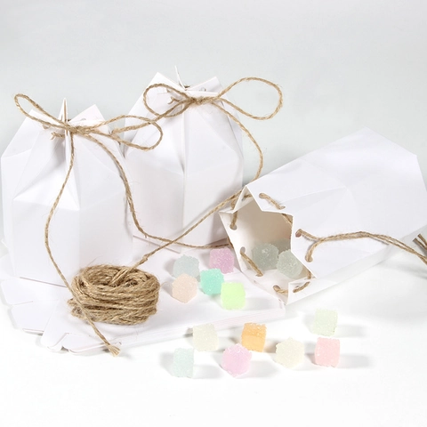 Hexagon Kraft Paper Gift Boxes European Style Candy Favors With Hemp Rope Portable Folding Wedding Party