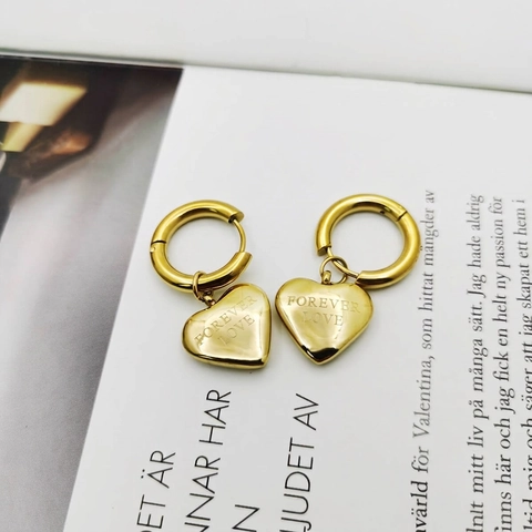 Edelstahl Herz Anhänger Creolen Vergoldet Forever Love Gravur Modeschmuck Für Damen