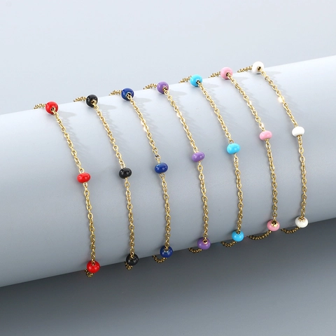 Tobillera De Acero Inoxidable Con Cuentas De Esmalte Coloridas Joyas De Playa De Verano Simple Para Mujeres