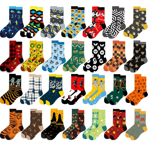 Novelty Crew Socks Cotton Blend Patterned Astronaut Animal Sport Casual Soft Breathable Fashion Accessory Men Women