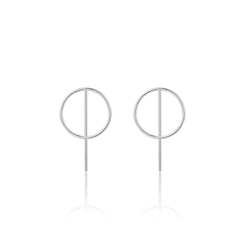 Orecchini A Lobo In Argento Sterling 925 Design Geometrico Minimalista Cerchio E Barra Superficie Liscia Gioielli Per Donna