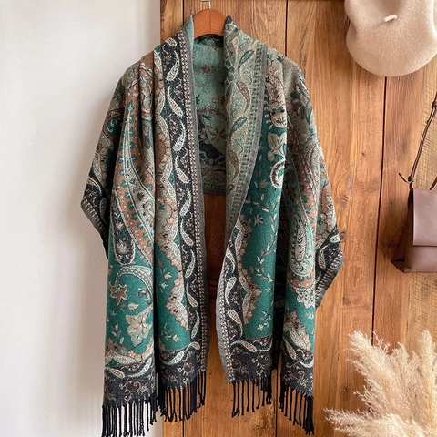 Paisley Ethno Schal Damen Pashmina Imitat Dick Warm Groß Vintage Tuch Mit Fransen Für Winter Reisen