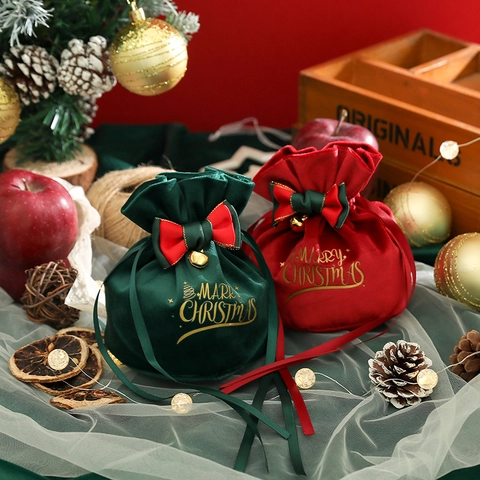 Weihnachts Geschenktüten Samt Kordelzugbeutel Rentier Geweih Rot Grün Süßigkeitentaschen Mit Schleife Und Glocke Für Heiligabend Party Deko