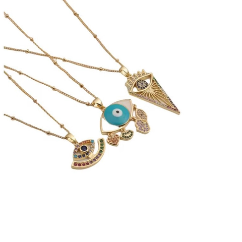 Collar Con Colgante De Ojo Turco De Cobre Chapado En Oro Con Circon Y Esmalte Mano De Fatima Joyas Boho Para Mujer