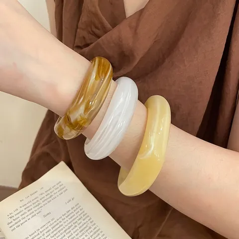 Chunky Armreif Armband Acryl Harz Geometrische C-Förmige Retro Marmor Muster Minimalistischer Mode Schmuck Für Frauen