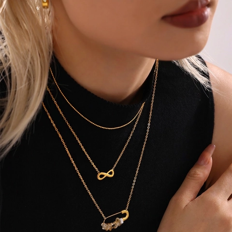 Collier Acier Inoxydable Symbole Infini Épingle À Nourrice Perle Eau Douce Améthyste Citrine Plqué Or Femmes