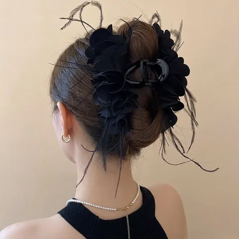 Pinza Para El Pelo Con Flor De Tela Elegante Vintage Con Decoración De Plumas Para Mujer Accesorios Para El Cabello