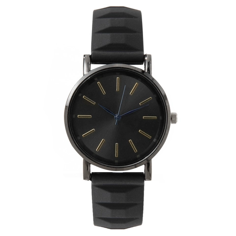 Women Quartz Watch Fashion Minimalist Alloy Case Silicone Strap With Geometric Texture Sunray Dial Gold Markers Blue Hands