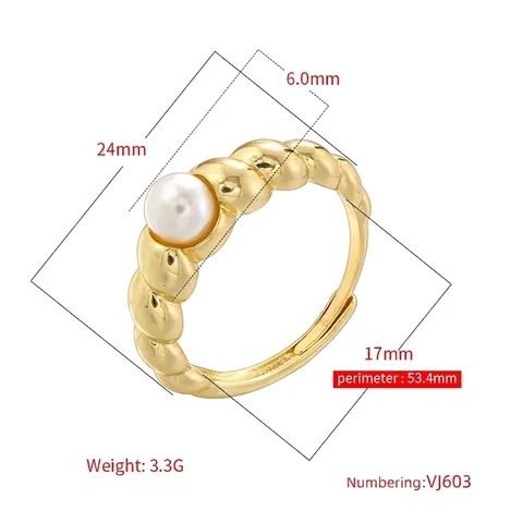 Vintage Twist Knot Artificial Pearl Ring V Shape Zircon Double Layer Adjustable Open Ring Copper Jewelry Women