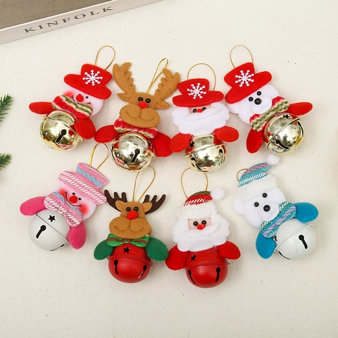Handgefertigte Weihnachtsbaumanhänger Cartoon Weihnachtsmann Schneemann Rentier Bär Puppe Mit Metallglocke Festliche Dekorationen DIY Geschenke