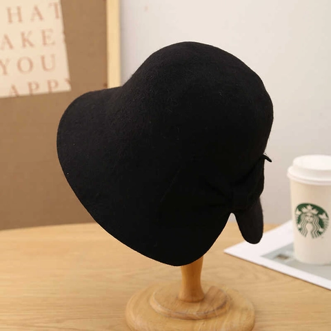 Sombrero Cloche De Fieltro De Lana Para Mujer Elegante Retro Con Lazo Otoño Invierno Cálido Gorro De Color Sólido