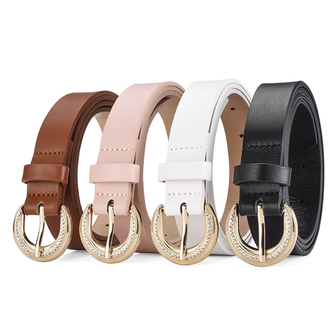 Women Skinny Belt PU Leather Alloy Rhinestone Buckle Elegant Fashion For Jeans Dress Casual Vintage Accessory