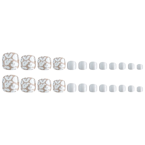 Press On Toenails Leopard Print White Gold Foil Artificial Foot Nail Patches Glossy Resin For Women Foot Decoration