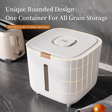 Airtight Rice Bucket Cereal Storage Container PP Plastic Moisture Proof One Touch Lid Visible Window Kitchen Grain Box