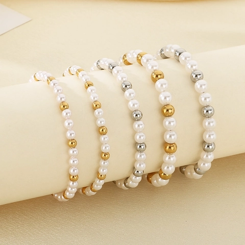 Bracciale Di Künstliche Perle In Vetro Imitazione Perla Artificial Acciaio Inossidabile 316L Künstliche Perle Di Metallo Regolabile Gioielli Moda Elegante Per Donna