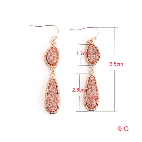 Boho Copper Teardrop Dangle Earrings For Women Double Water Drop Druzy Crystal Cluster Earrings Fashion Dainty Jewelry Gift