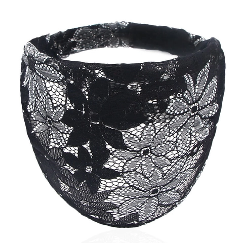 Women Wide Edge Lace Headband Breathable Floral Pattern Elastic Hairband Ethnic Boho Style Vintage Hair Accessories