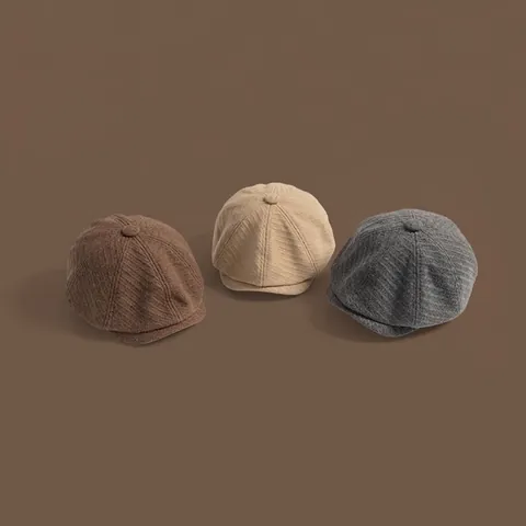 Retro Newsboy Cap Woolen Tweed Herringbone Octagonal Beret Hat British Style Winter Warm Adjustable Outdoor Unisex
