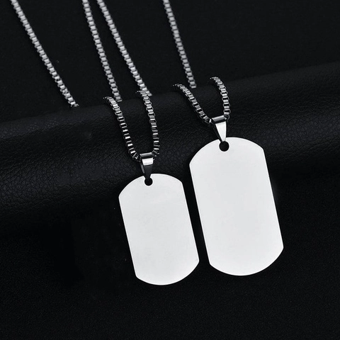 Stainless Steel Military Dog Tag Pendant Necklace With Link Bead Chain Unisex Minimalist Glossy Punk Jewelry Accessories