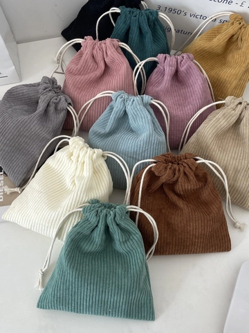 Bolsa De Almacenamiento Con Cordón De Pana Neceser Suave Con Rayas Verticales Organizador De Viaje Para Mujeres Belleza