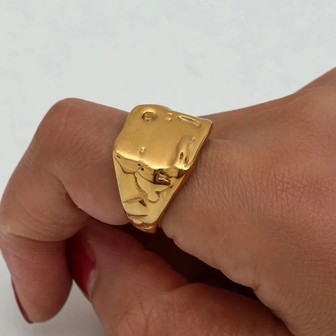 Irregular Lava Ring 18K Gold Plated Titanium Steel Hammered Texture Retro INS Style Minimalist Finger Jewelry For Women