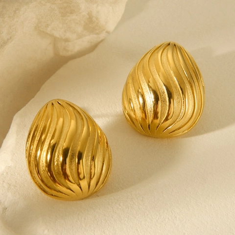 Pendientes Gota Agua Acero Inoxidable Chapado Oro 18K Patrón Espiral Texturizado Moda Estilo Ins Joyería Elegante Mujer